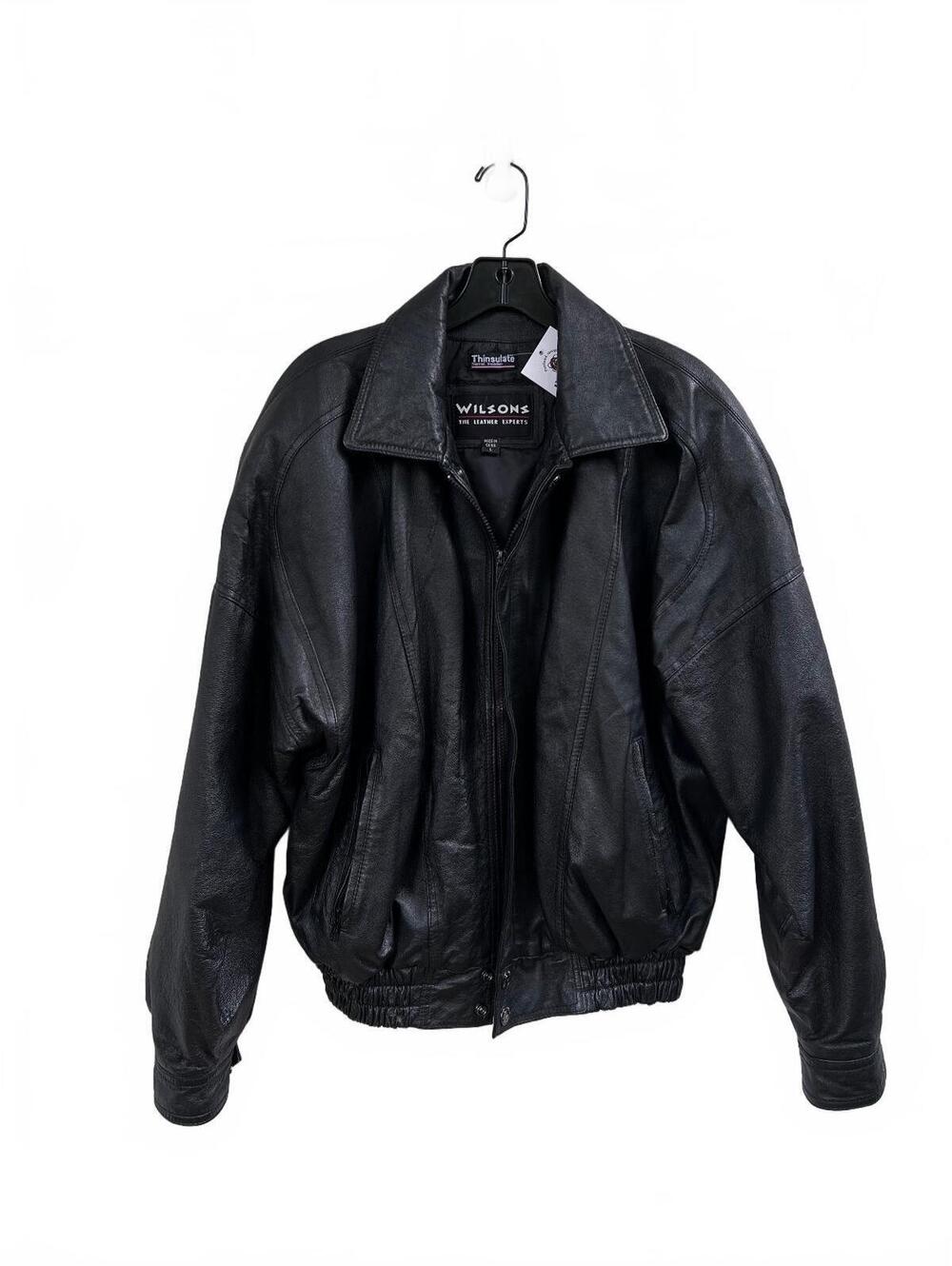 Vintage 90s Wilsons Black Leather Zipup Jacket Thinsulate Insulation Men's Large